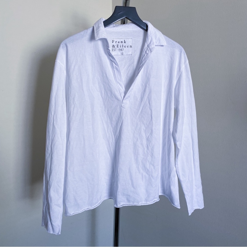 New White Frank & Eileen “Patrick” Popover Henley Cotton Top Shirt Sz Large